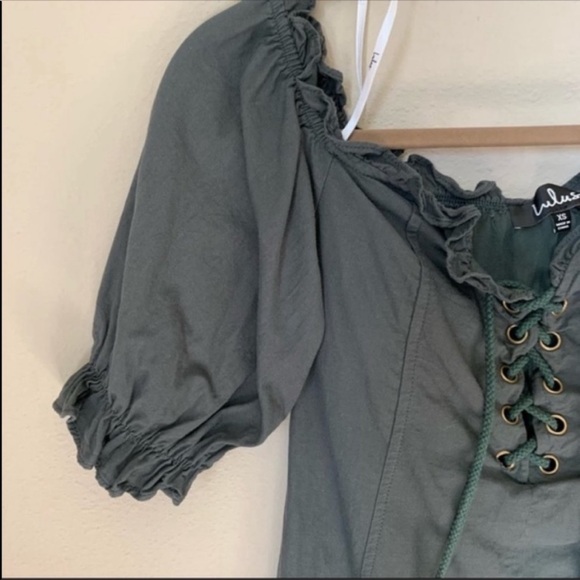 Lulus Dark Forest Green Off Shoulder Lace-up Dress - Picture 9 of 14